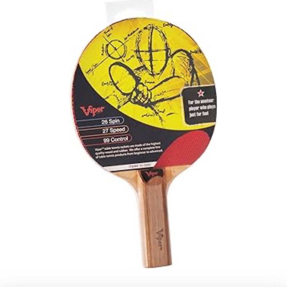 Viper Table Tennis Paddle with Yellow and Red Design
